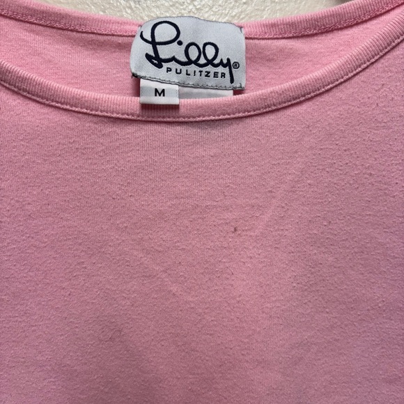 Vintage Lilly Pulitzer Pink Scoop Neck 3/4 Sleeve Tee Shirt White Label Medium - Picture 2 of 7